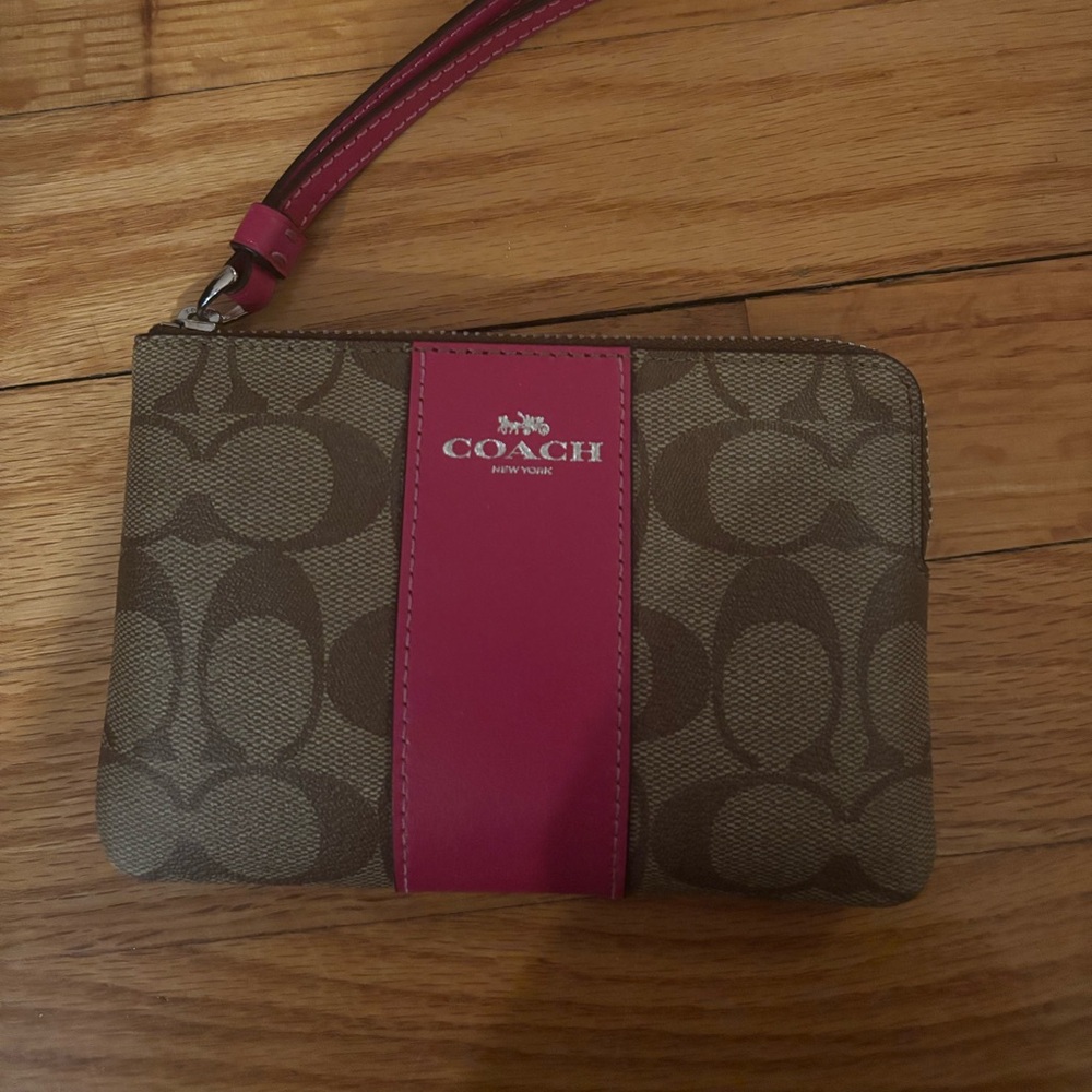 Coach Tan and Pink Signature Wristlet